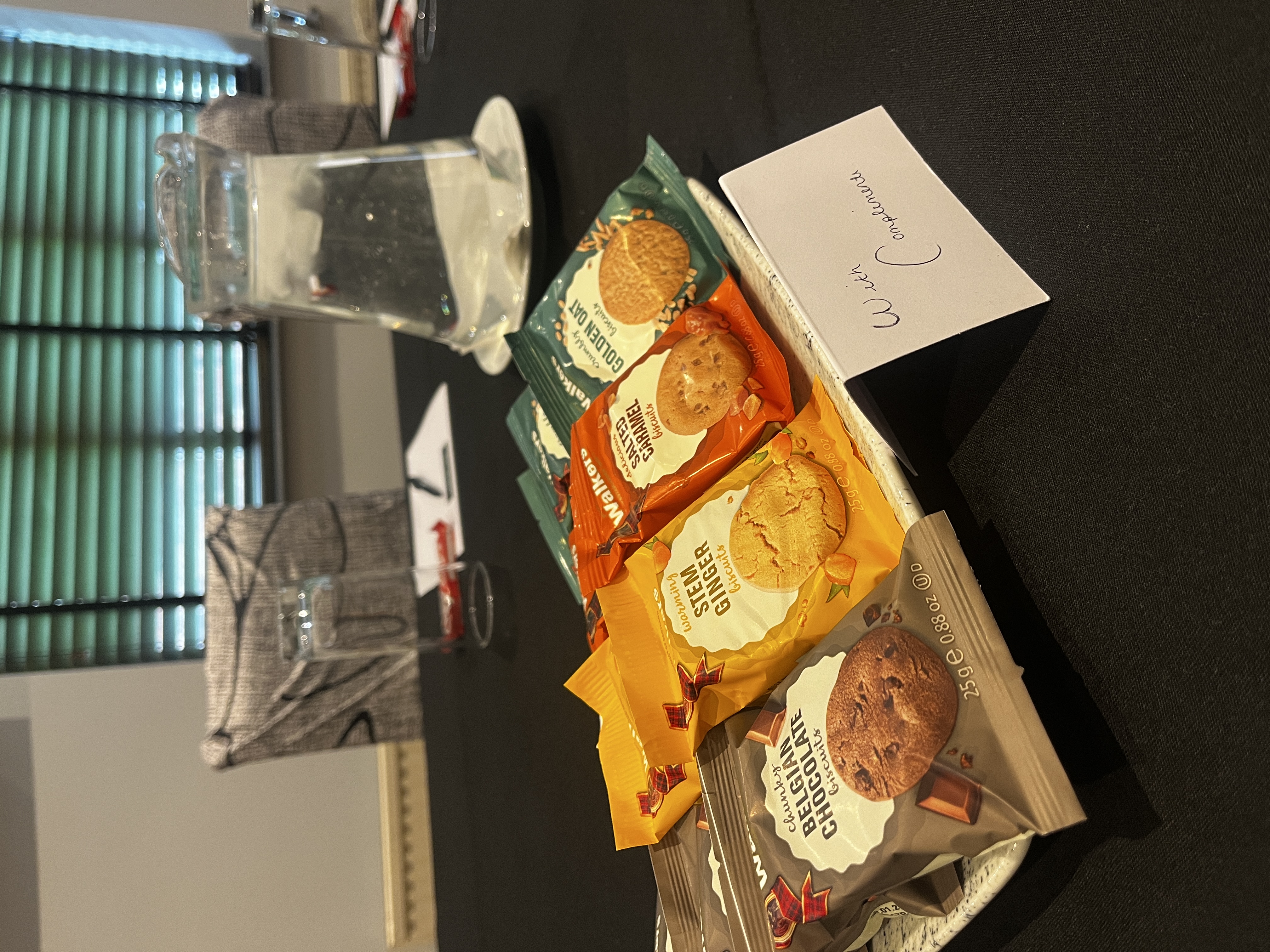 Gourmet cookie setup in The Stuart Hotel meeting room for professional events.