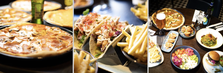 Private hire event at Frankie's Sports Bar with colorful tacos and crispy fries.