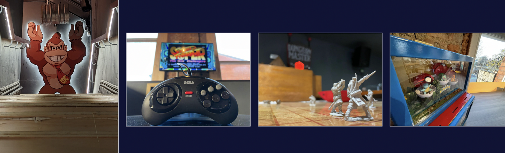 "Retro gaming venue with Sega controller for team-building and tabletop events in Didsbury."
