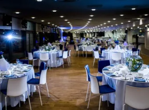 City Football Academy event space with elegant tables, ideal for weddings and corporate events.