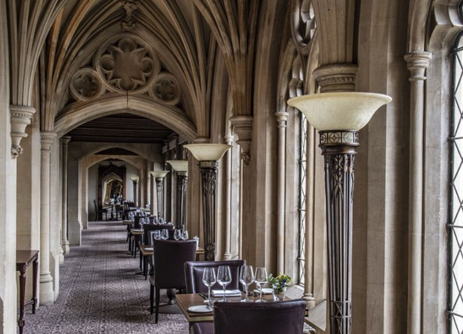 Elegant dining corridor in Fielden Suite, Nuffield Priory for upscale events.