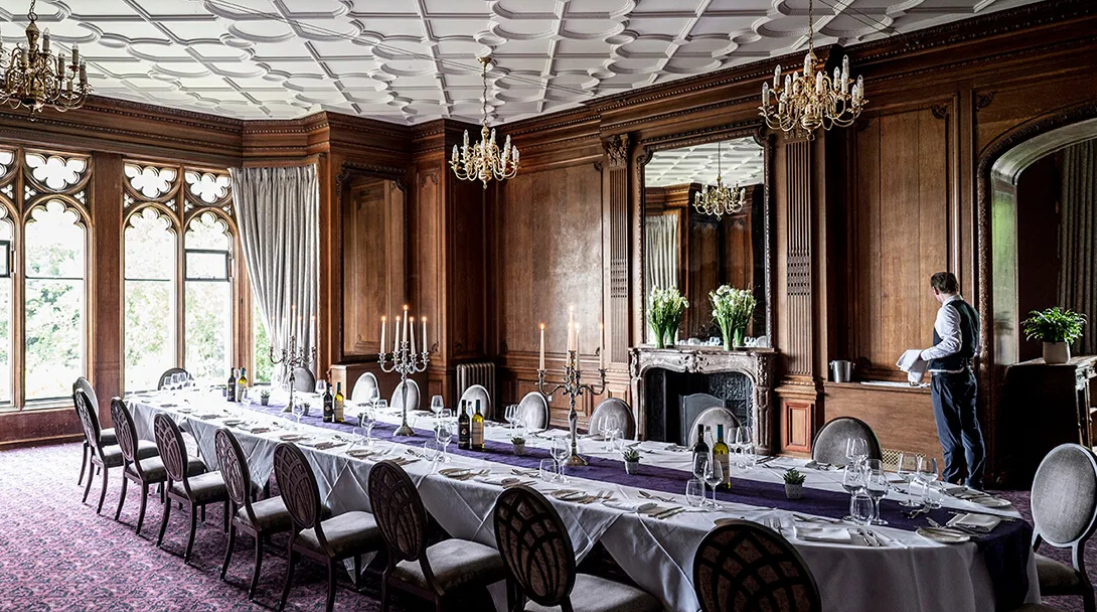 Elegant dining room at Nuffield Priory, perfect for corporate events and intimate gatherings.