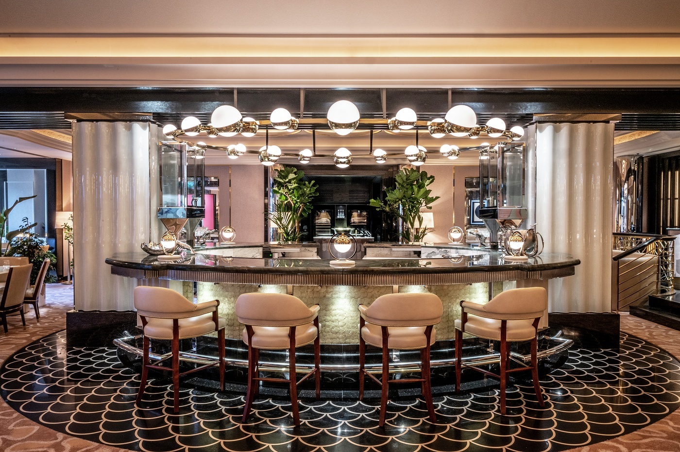 Elegant bar area at The River Restaurant, ideal for networking events and cocktail receptions.