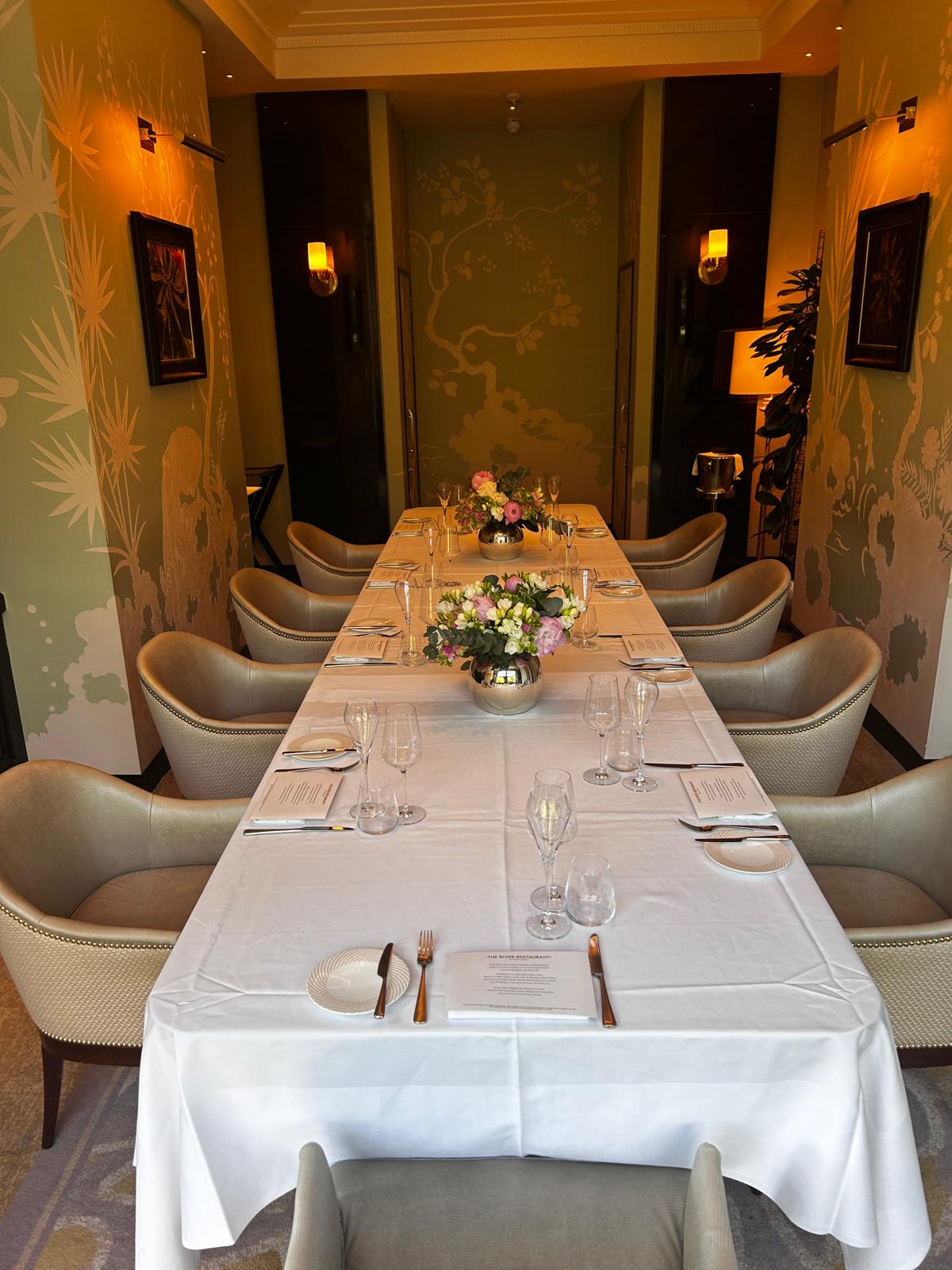 Elegant private dining room at The River Restaurant, ideal for intimate events.