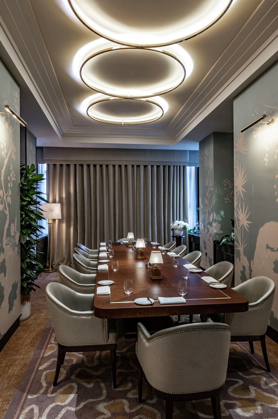 Private room at The River Restaurant, elegant table setup for corporate meetings and private dinners.