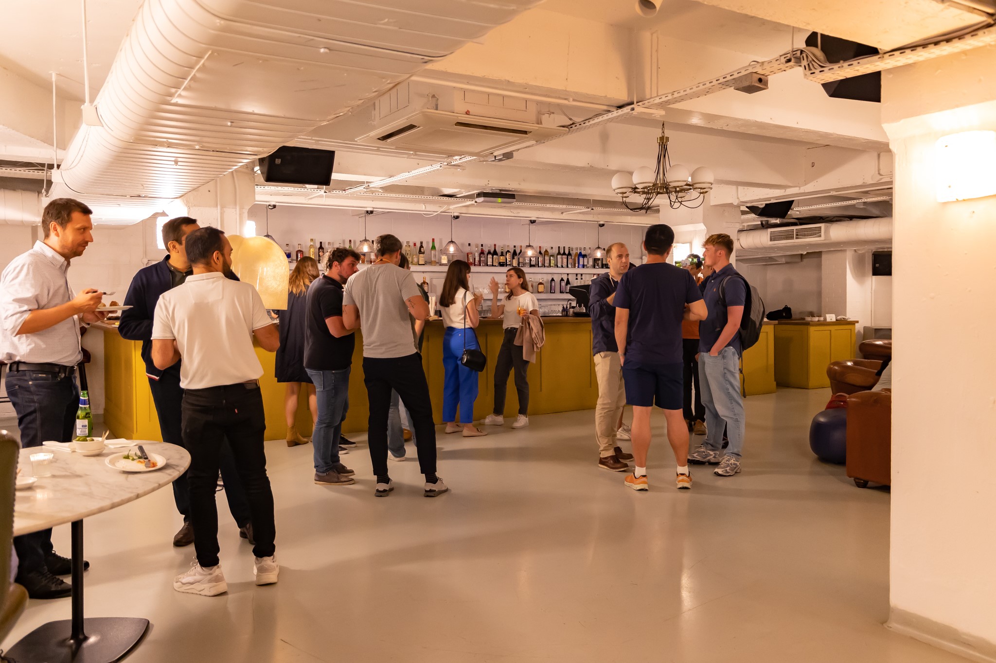 Networking event in modern Pizza East venue with relaxed ambiance and engaging layout.