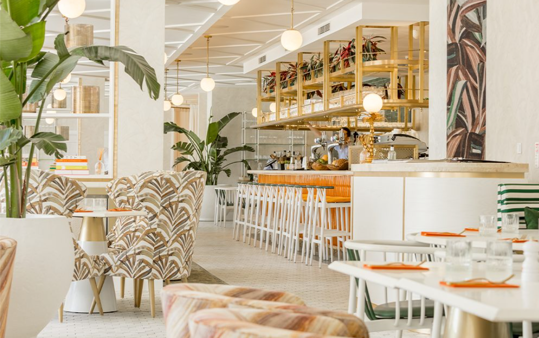 Modern restaurant venue with vibrant decor for cocktail receptions and networking events.