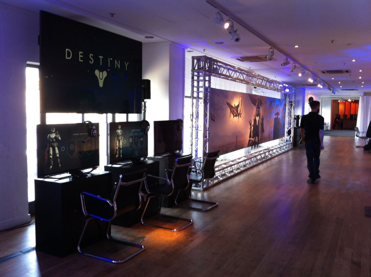Sleek event space with gaming stations for interactive product launches and promotions.