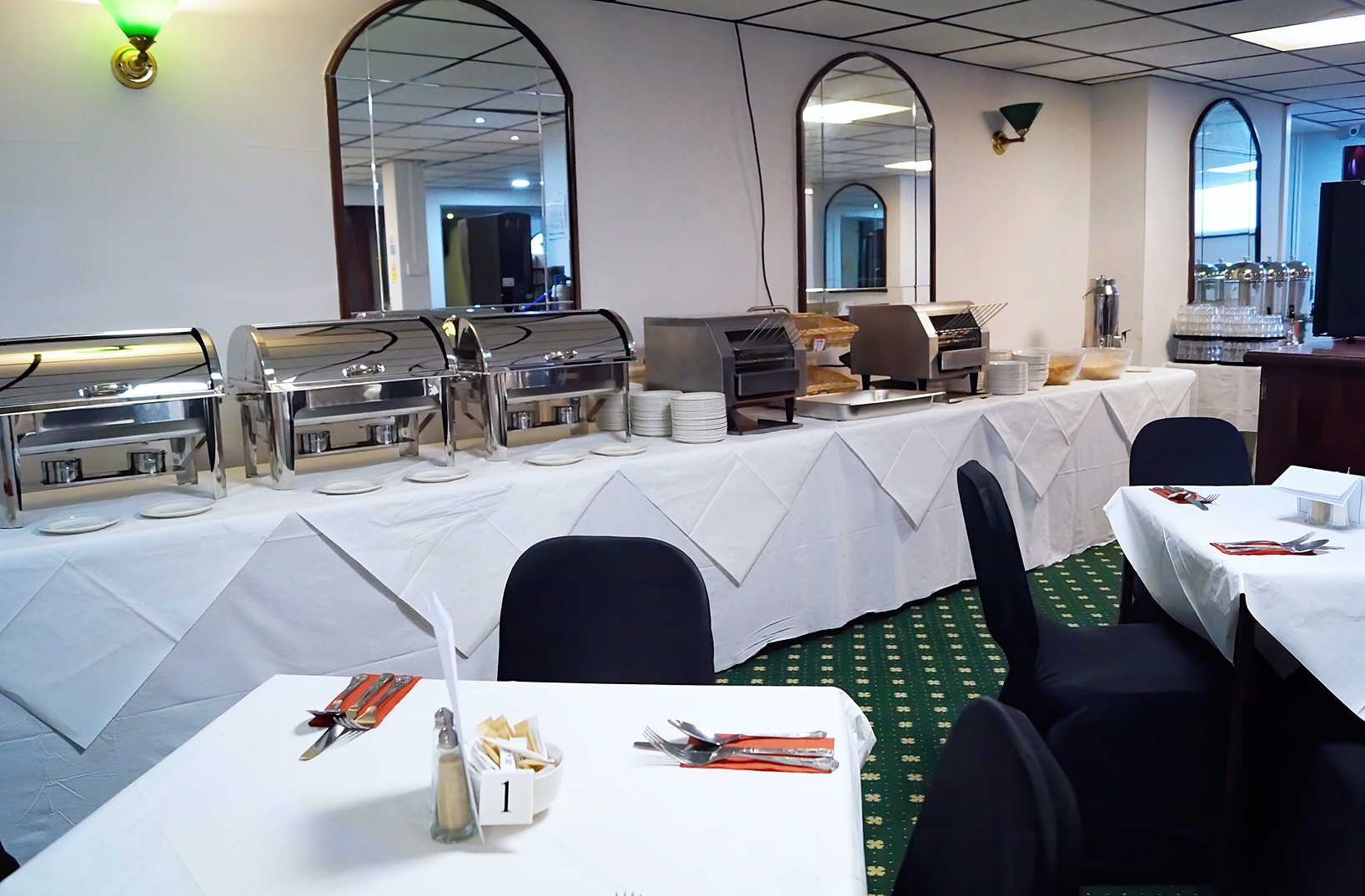 Buffet setup in Meeting Room 1 at Bluewaters Hotel for professional events.