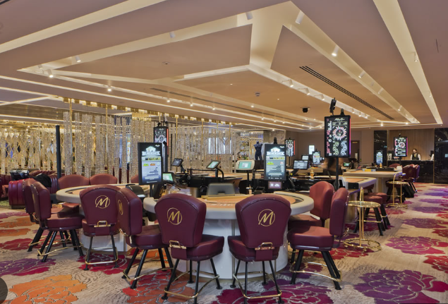 Modern casino floor at Park Lane Club, featuring elegant gaming tables for events.