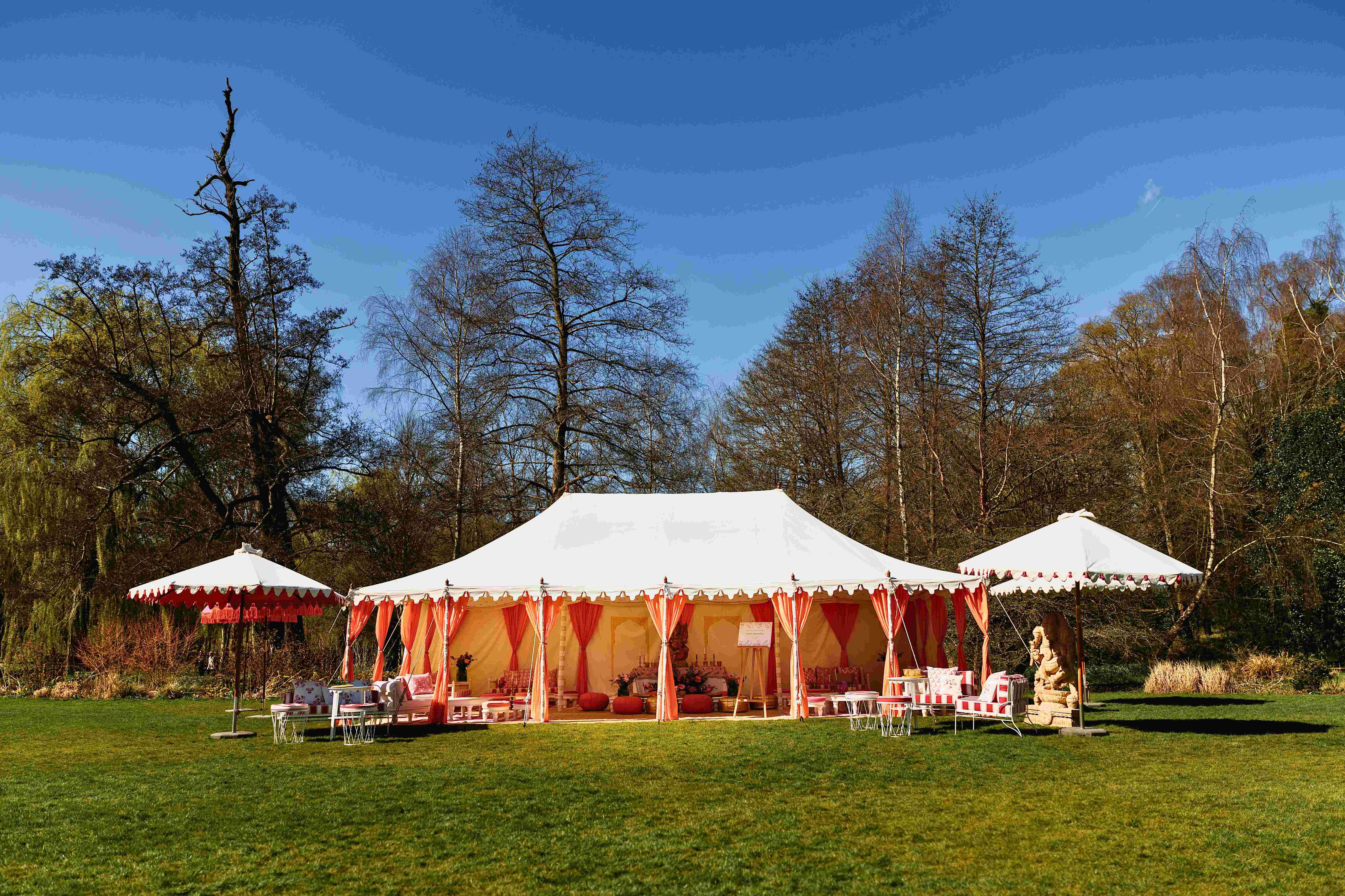 Classic marquee at Leeds Castle for luxury garden reception and outdoor event venue.