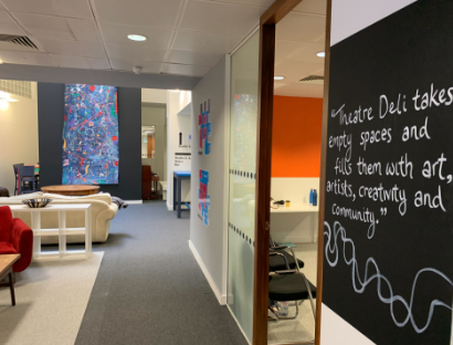 Vibrant Leadenhall Street Studio meeting space with colorful artwork for creative events.