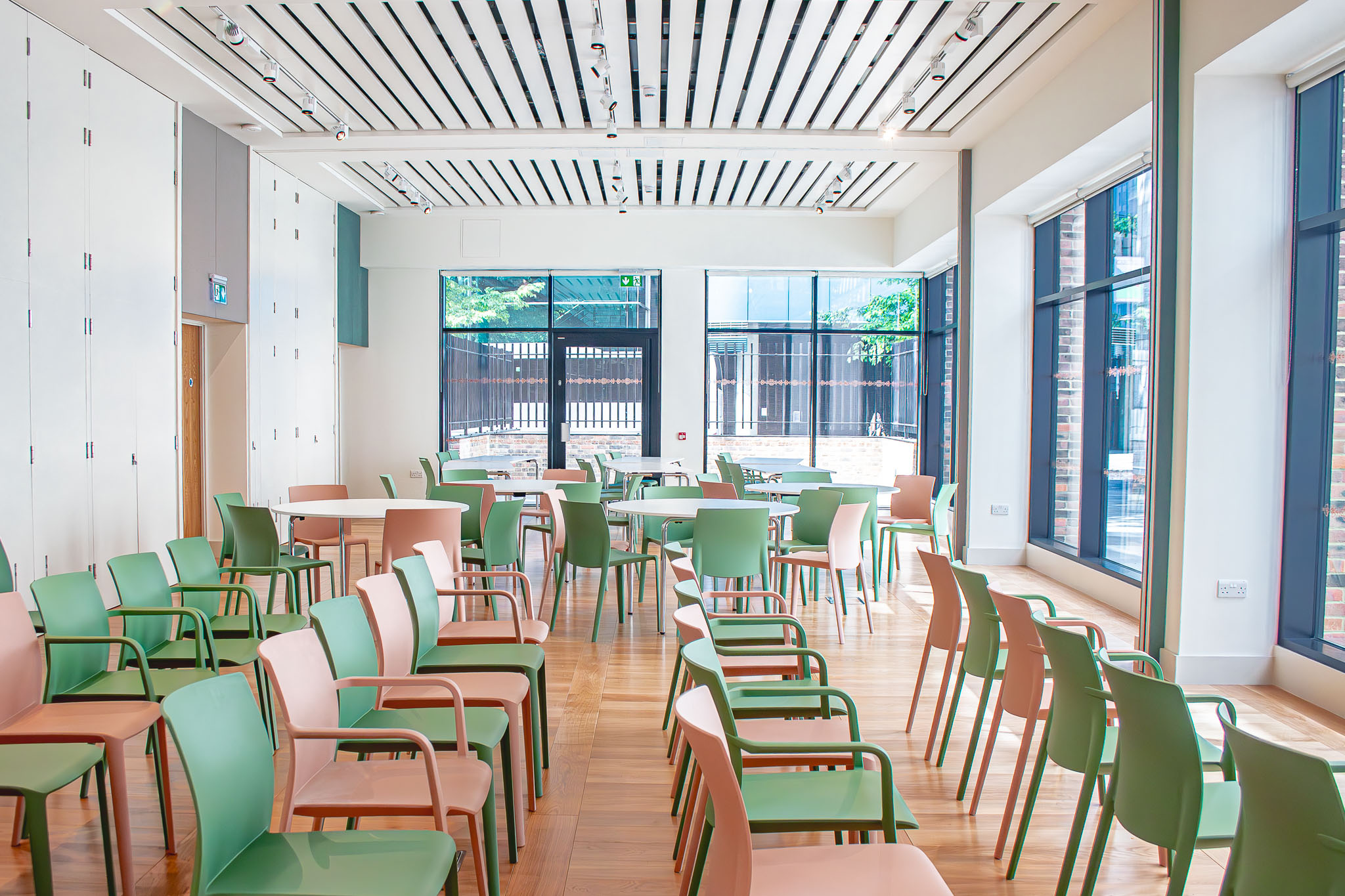 Versatile meeting space in The Aldgate Centre with modern design and natural light.