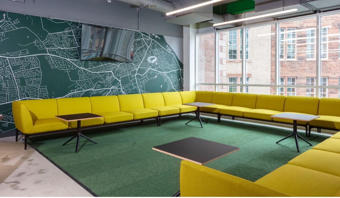 Modern Albion Bar with vibrant yellow seating, ideal for casual networking events.