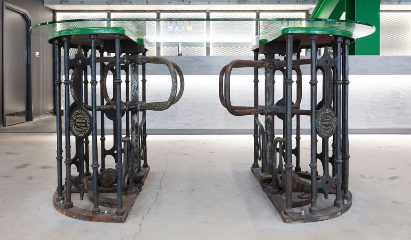 Industrial reception desks at Albion Bar, Hibernian FC, perfect for events.