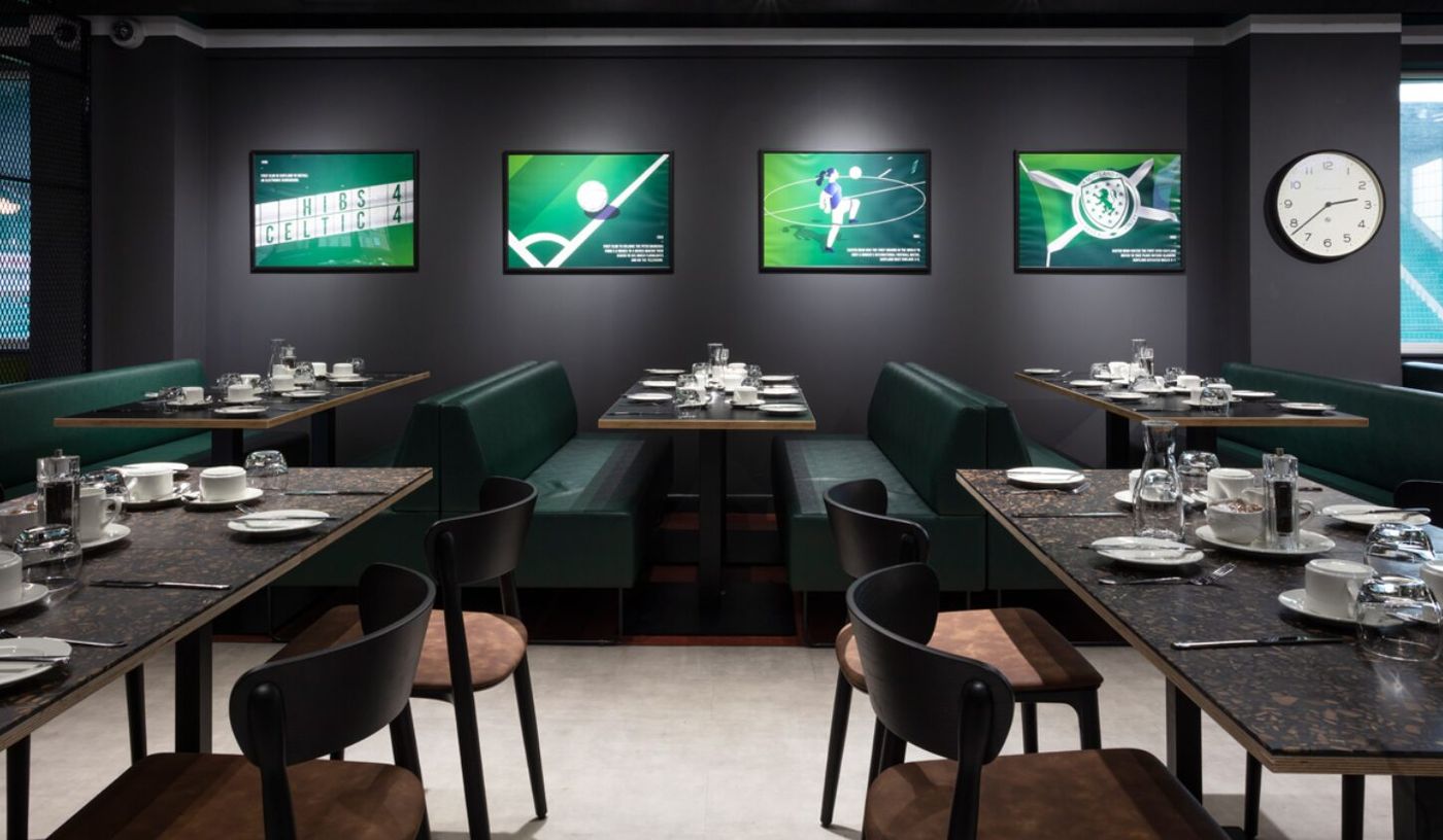 Modern dining space at Hibernian FC, perfect for networking events and gatherings.