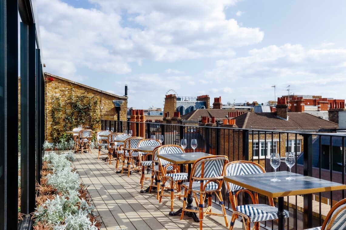 Stylish rooftop terrace at Pergola + Terrace, ideal for outdoor events and gatherings.