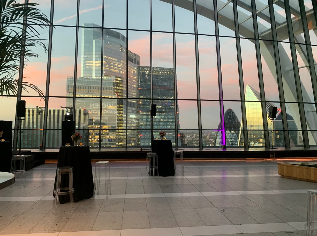 Sky Garden London: Upscale networking reception with skyline views for corporate events.