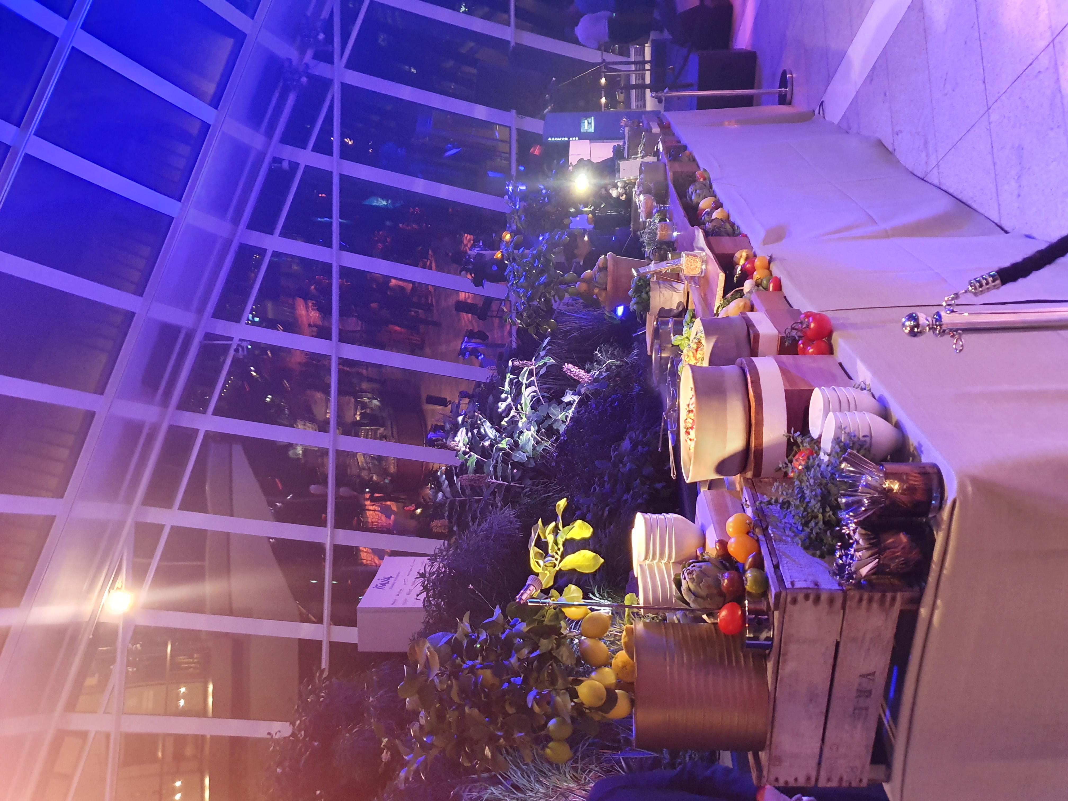 Sky Garden London catering setup with greenery for sustainable gourmet events.