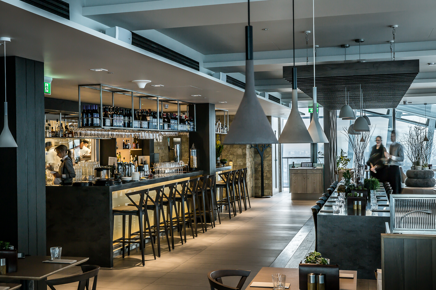 Sky Garden London: modern restaurant with sleek bar, perfect for events and gatherings.