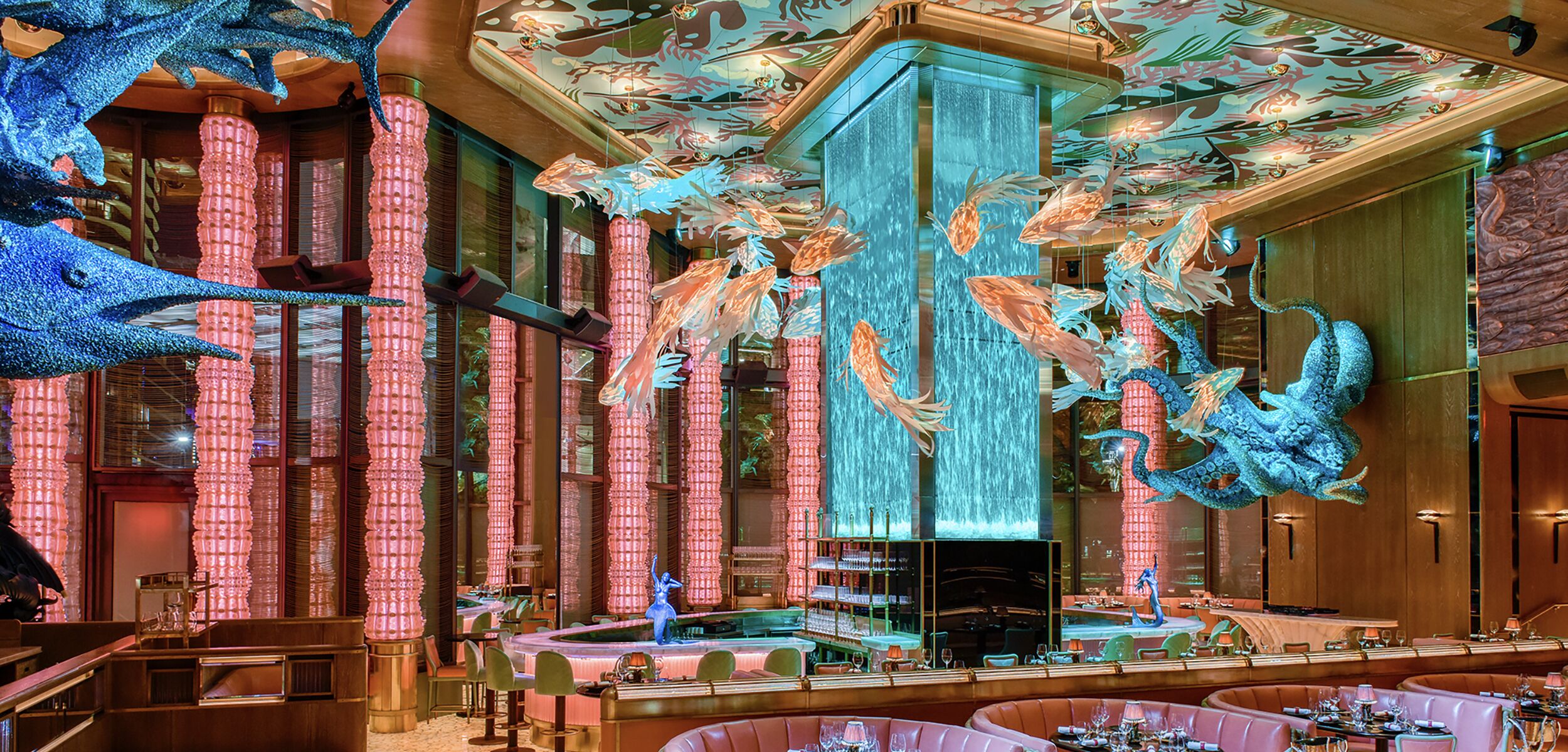 Aquatic-themed event space at Sexy Fish Manchester, perfect for upscale gatherings.