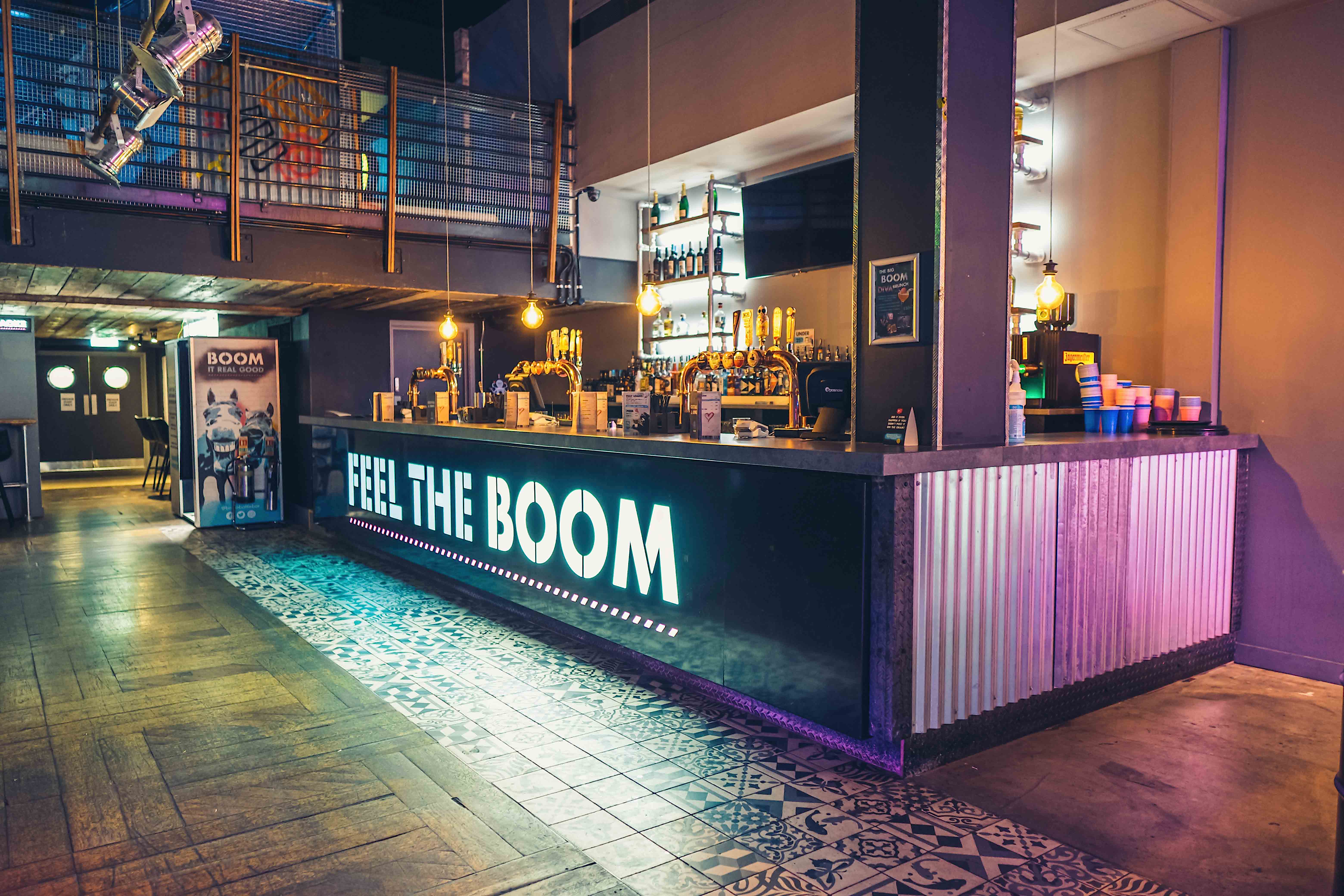 Vibrant bar area for exclusive private hire events in Boom Battle Bar Birmingham.