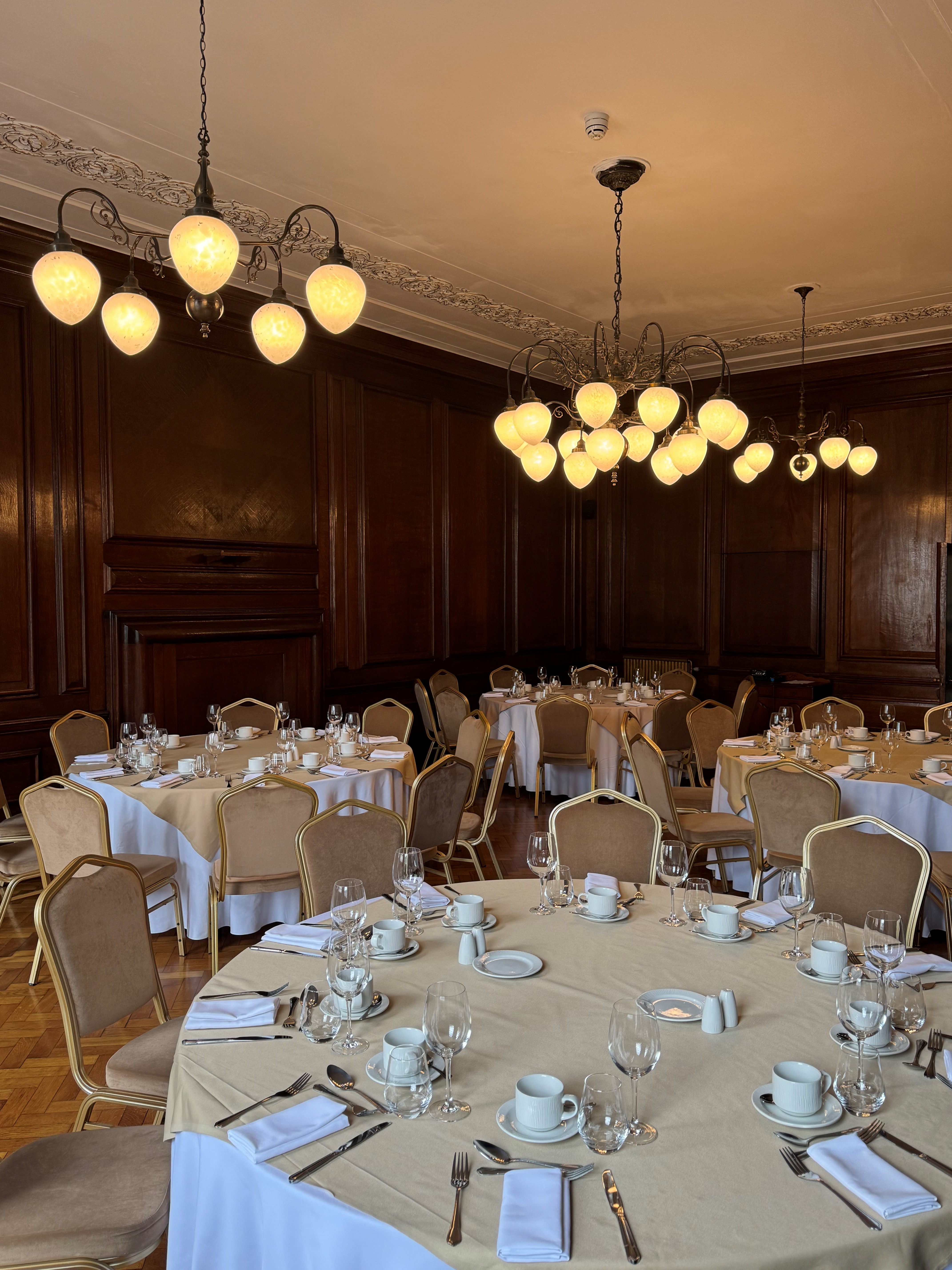 Elegant dining room in Manchester Hall, perfect for formal events and corporate gatherings.