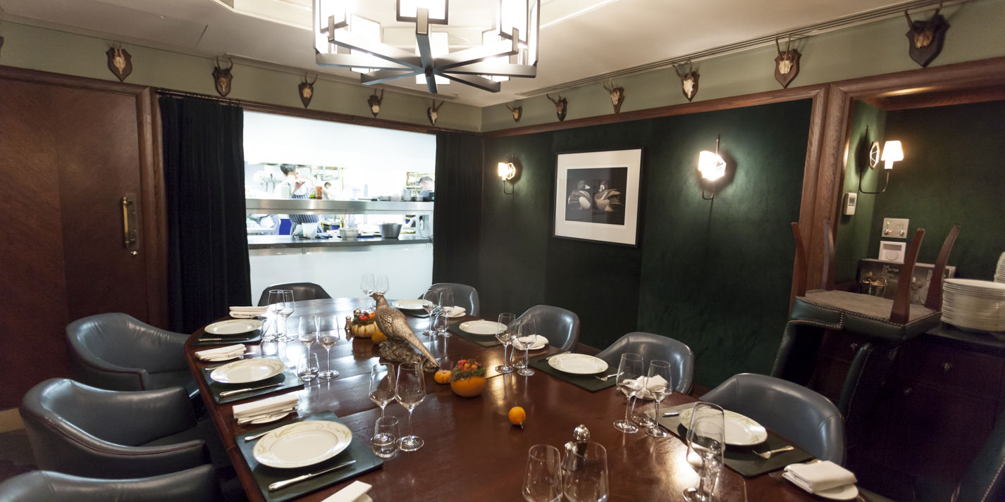 Private dining room at Corrigan's Mayfair, elegant setting for upscale dinners and meetings.