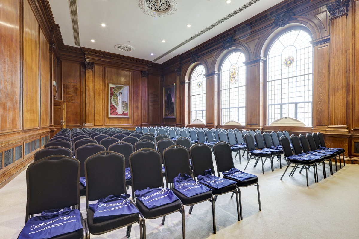 Classic lecture hall, branded bags, conference, presentation