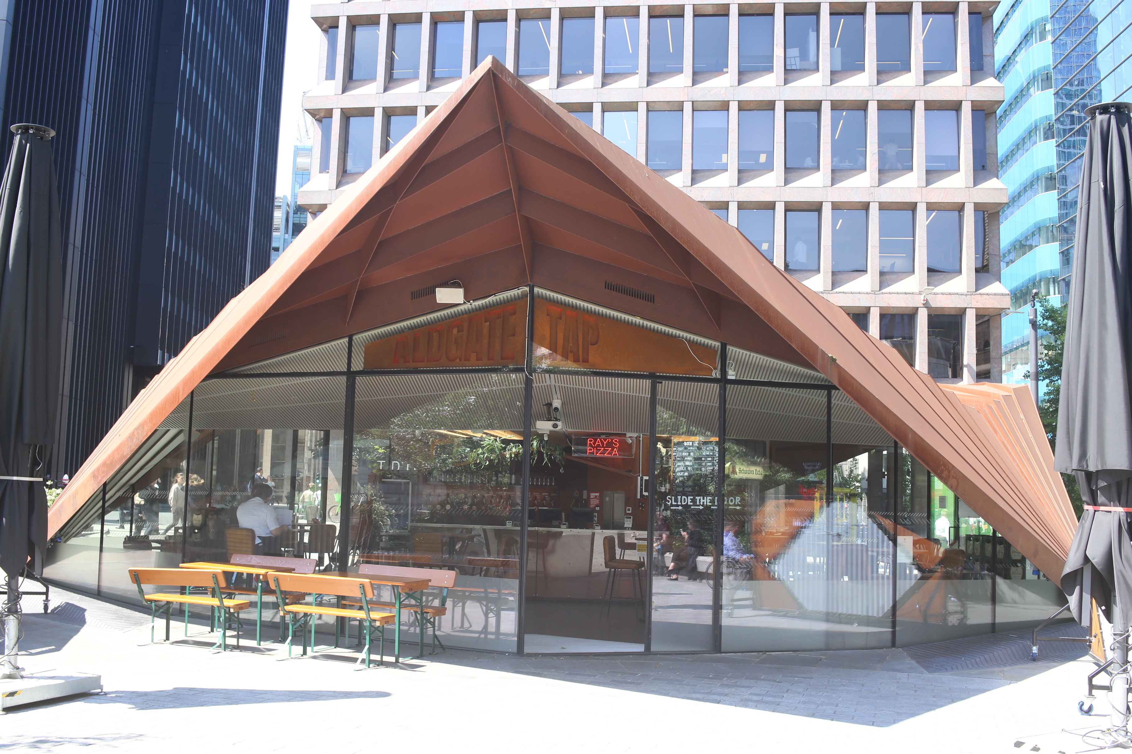 Modern triangular venue in Aldgate Tap, perfect for events and gatherings.