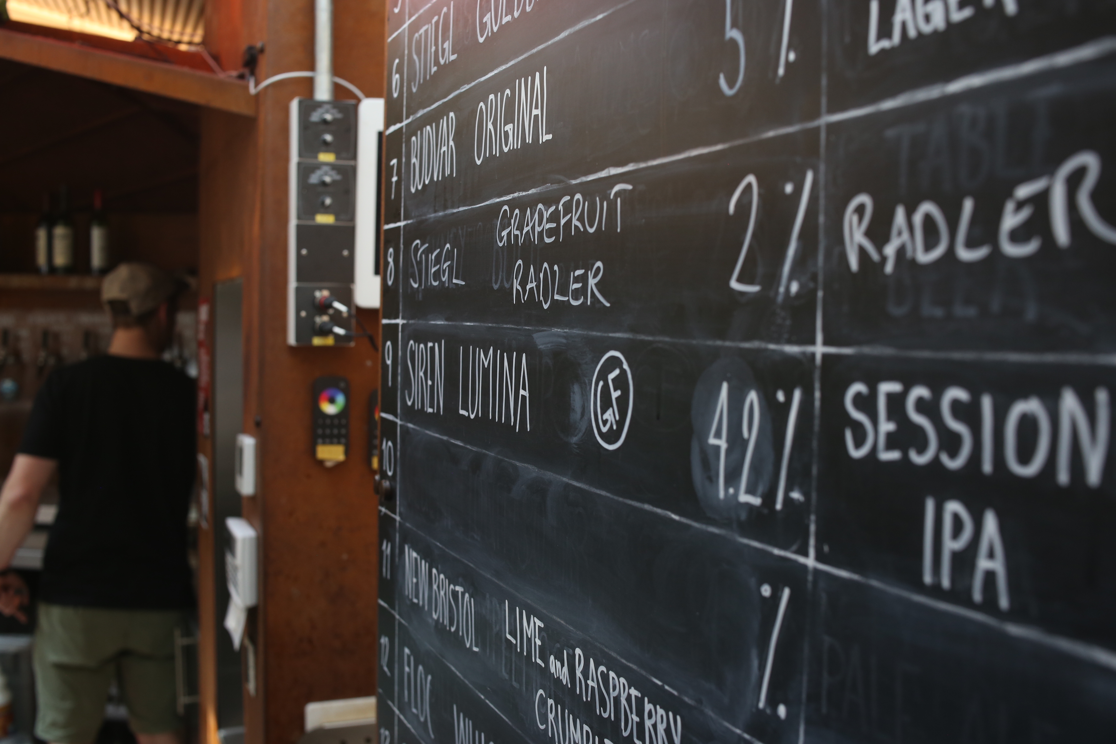 Chalkboard menu at Aldgate Tap showcasing craft beers for networking events.