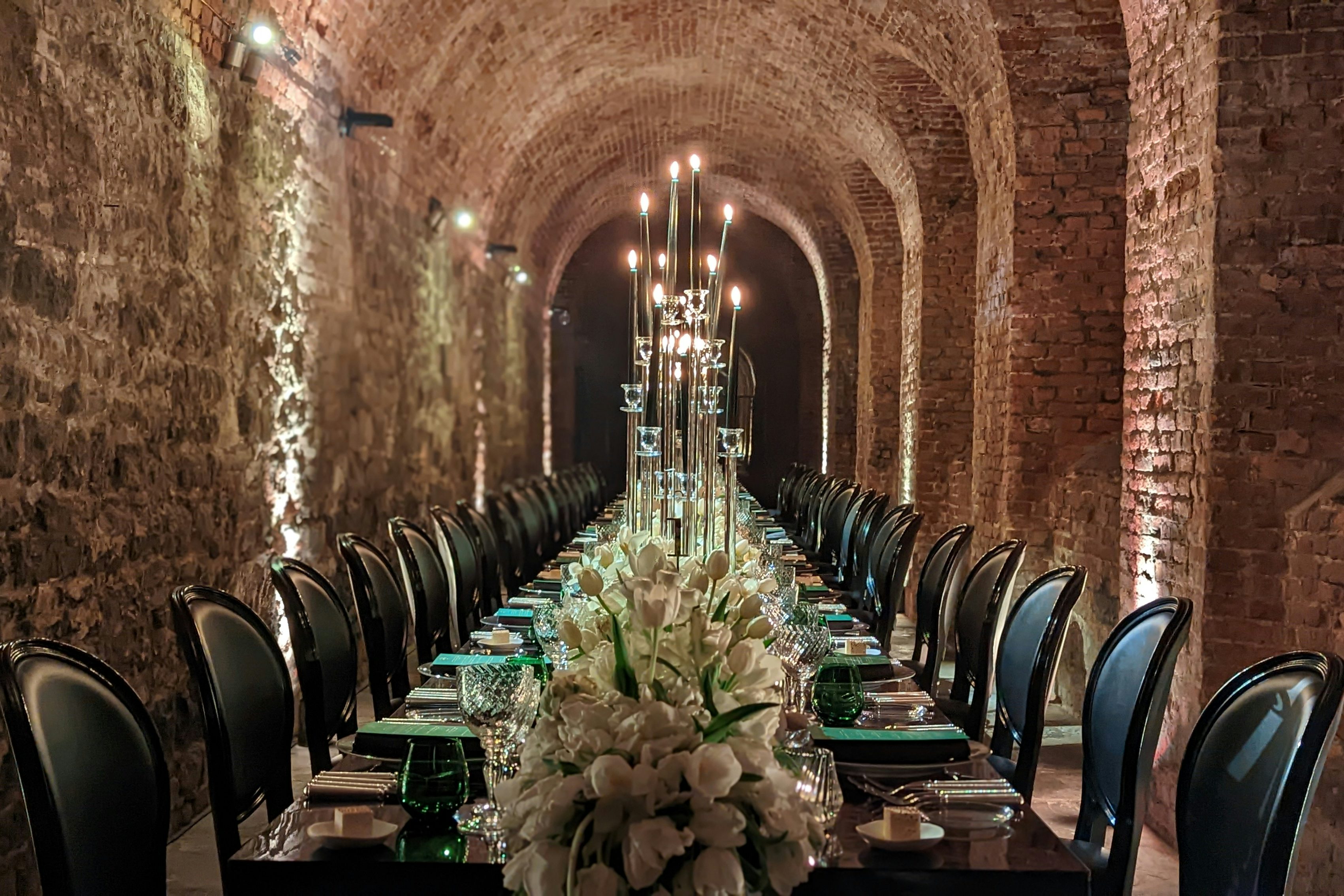 Elegant dining table in The Charterhouse's Governors' Room for upscale events.