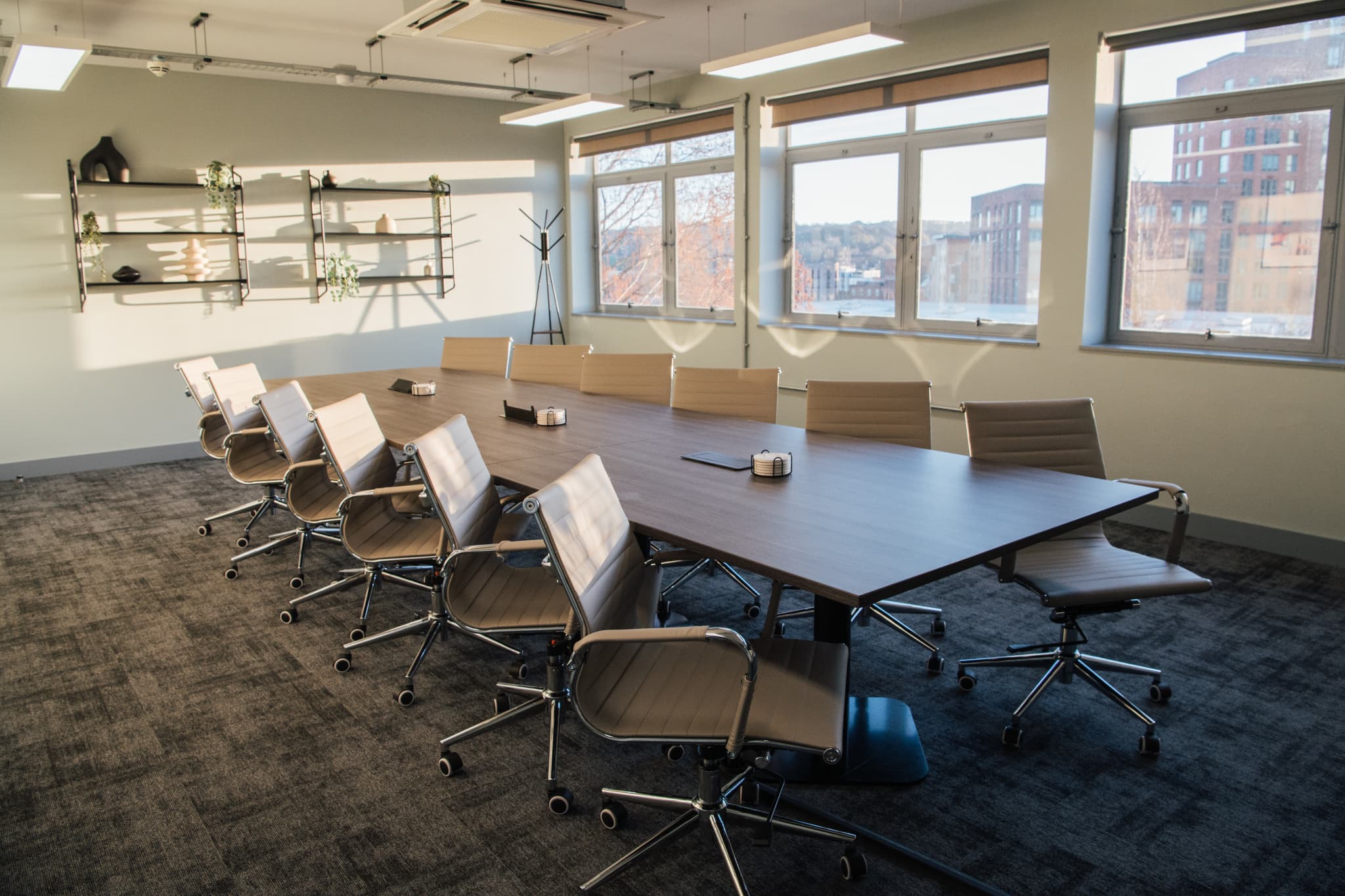 Modern boardroom at Wizu Workspace, 32 Eyre Street with ergonomic seating for strategic meetings.