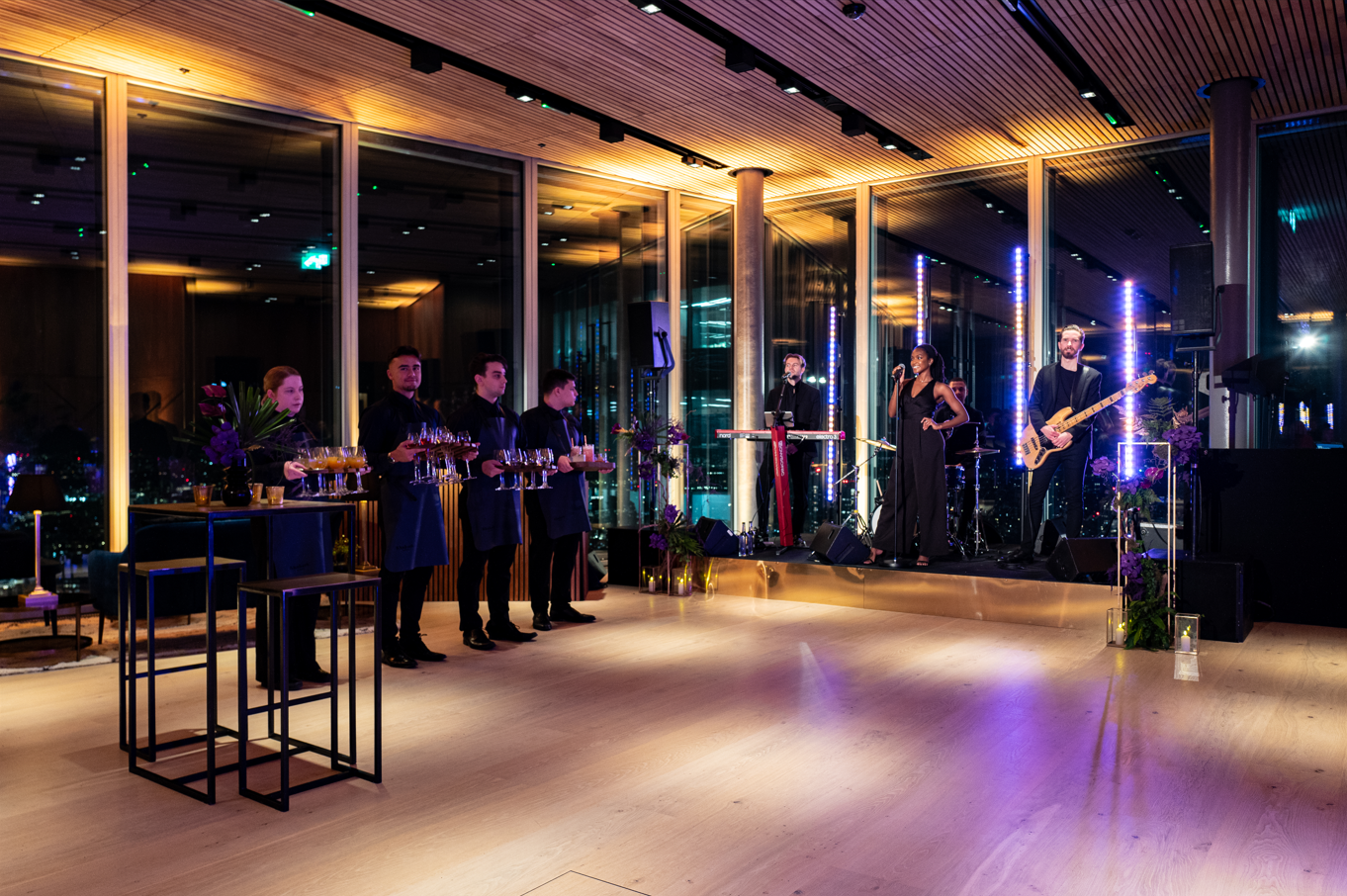 Sophisticated event at The Lookout, 8 Bishopsgate with elegant staff and upscale ambiance.