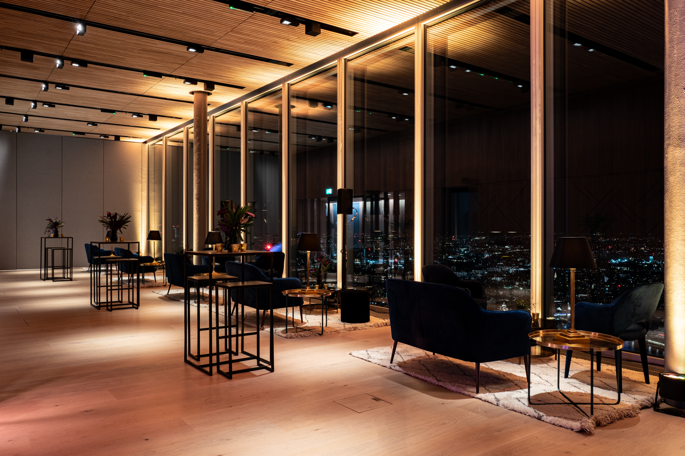 Sophisticated event space at The Lookout, Bishopsgate with city views for corporate receptions.