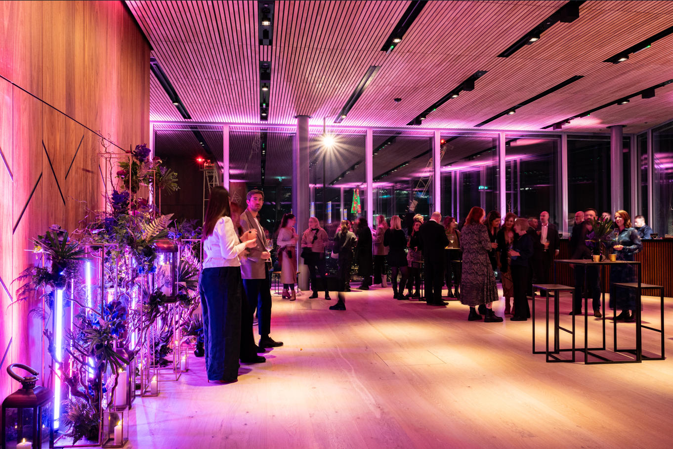 Vibrant event space at The Lookout, 8 Bishopsgate, perfect for networking and social gatherings.