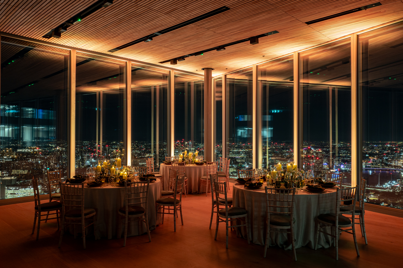 Sophisticated event space at The Lookout, Bishopsgate, ideal for upscale dinners and corporate events.