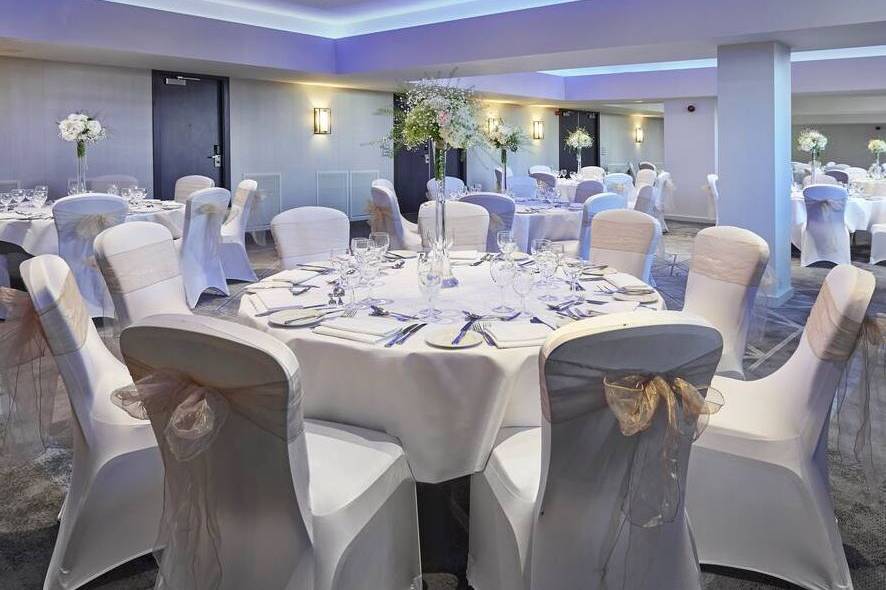 Elegant banquet hall at DoubleTree by Hilton, ideal for weddings and corporate events.