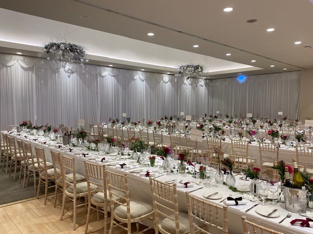 Elegant banquet hall at The Hurlingham Club, perfect for weddings and corporate events.