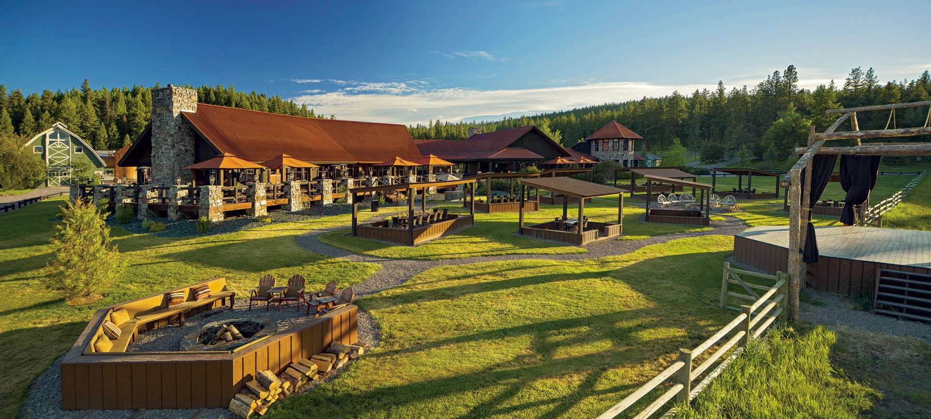 Bull Pen Patio at Paws Up: rustic outdoor venue for corporate retreats and events.