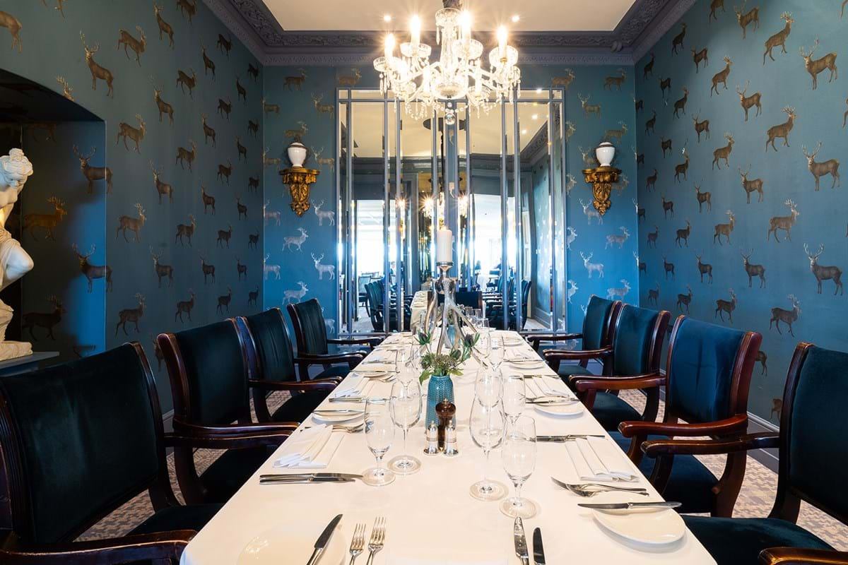 Elegant dining setup at The Alcove, Petersham Hotel for corporate events and intimate dinners.
