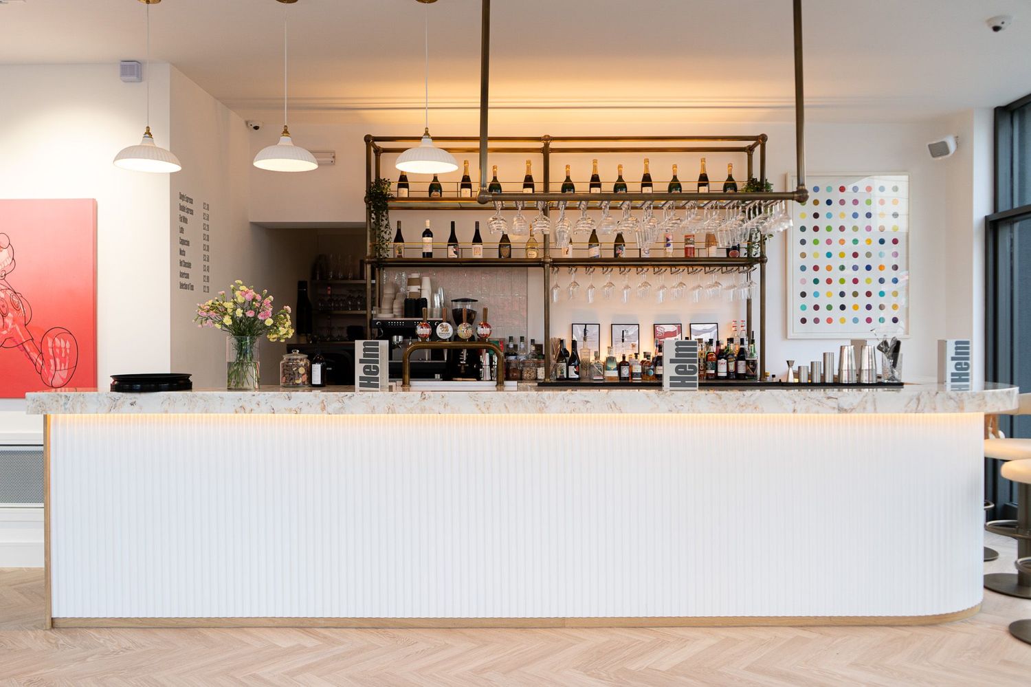 Modern bar area in Helm Gallery, perfect for networking events and cocktail receptions.
