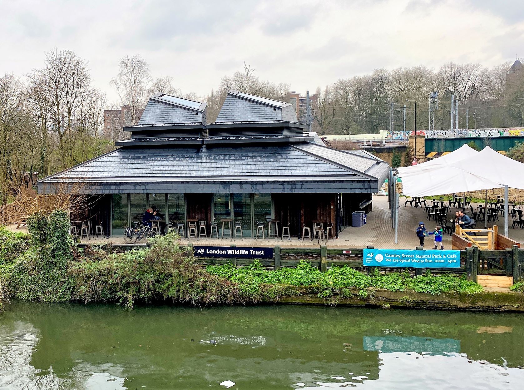 Pond venue in Camley Street Park, ideal for events with natural light and greenery.