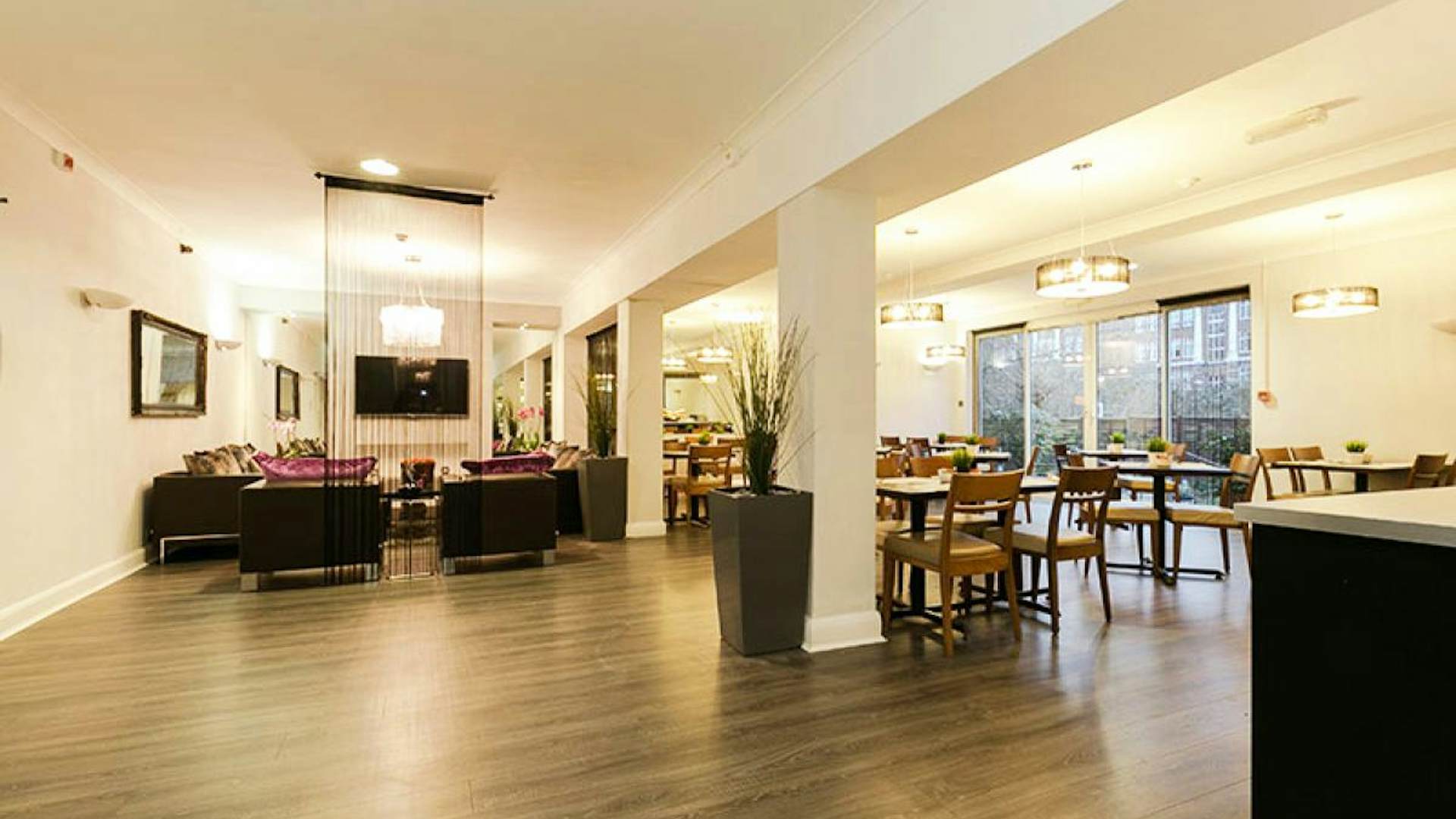 Modern banquet hall at Croft Court Hotel, ideal for meetings and social gatherings.