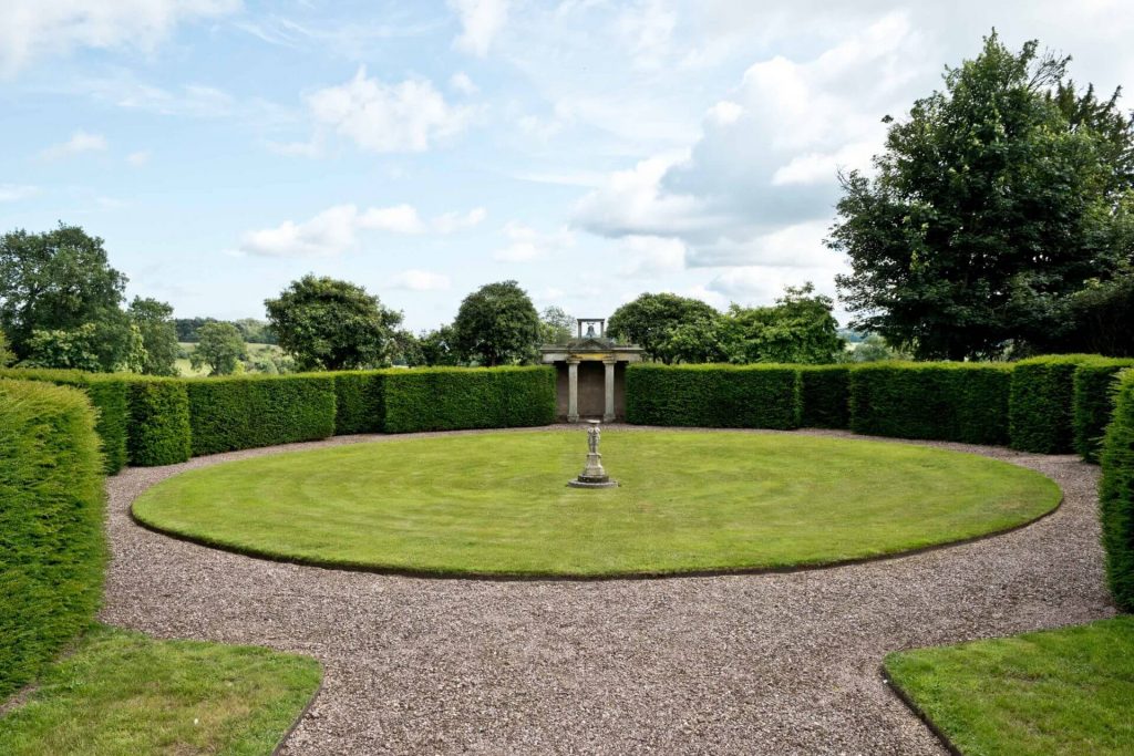 Temple Garden at Sandon Hall, circular layout, ideal for outdoor events and gatherings.
