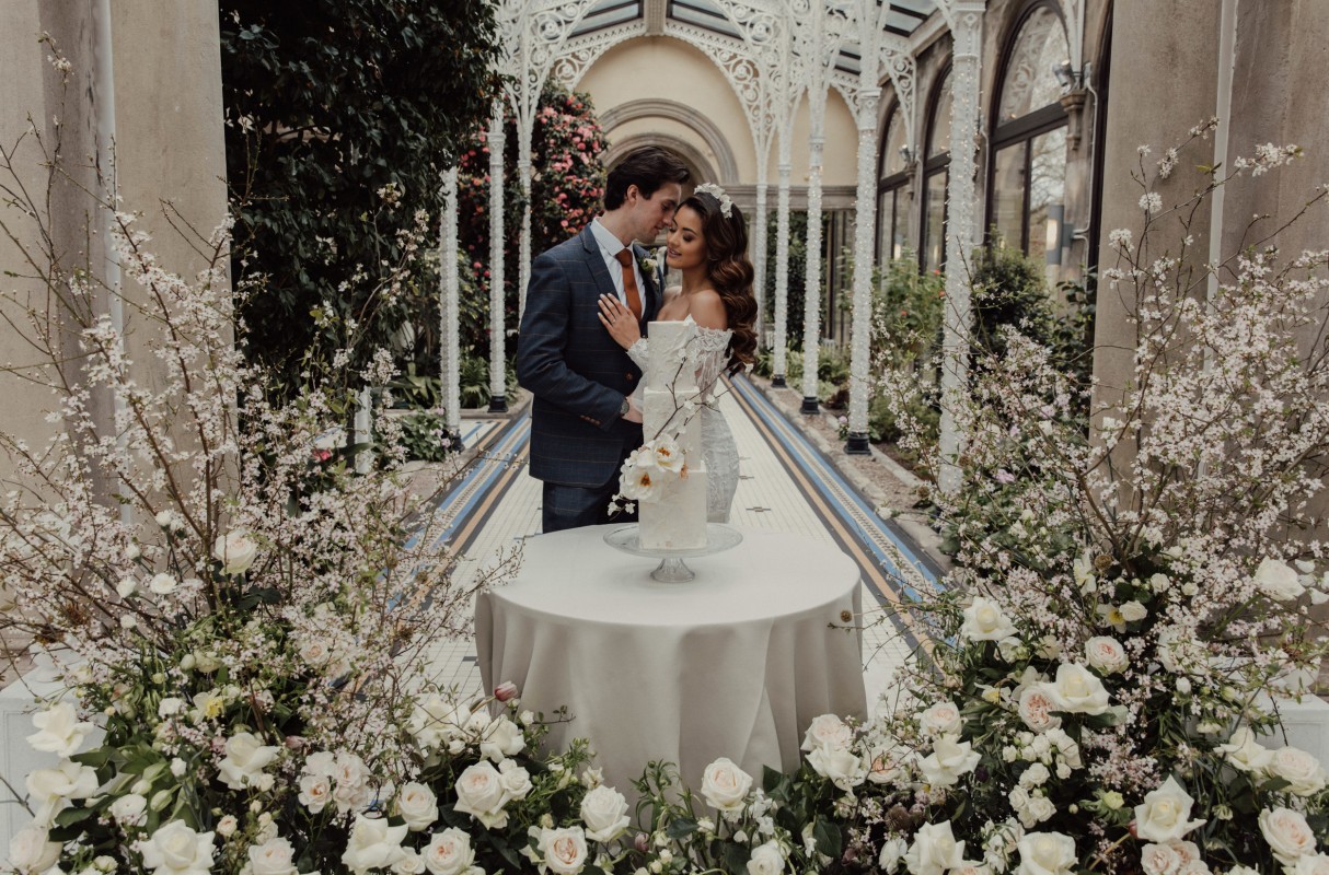 Elegant wedding setup in Temple Garden, Sandon Hall with floral decor and romantic ambiance.