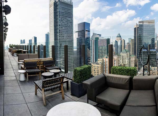 Rooftop Terrace at The Skylark with city views, perfect for upscale events and gatherings.