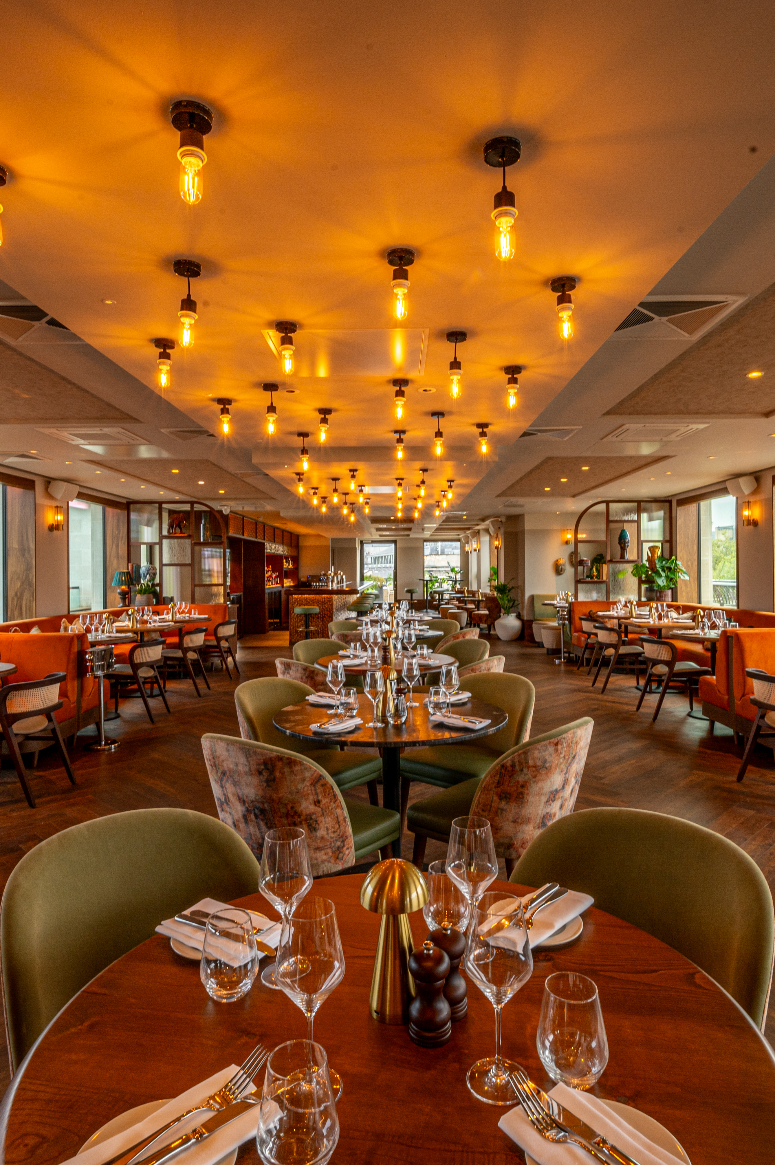 Stylish restaurant venue in Kitty Hawk with warm lighting for events and gatherings.