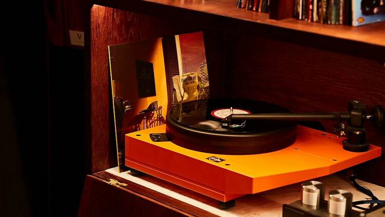 Stylish record player in Caia London, perfect for networking and themed events.