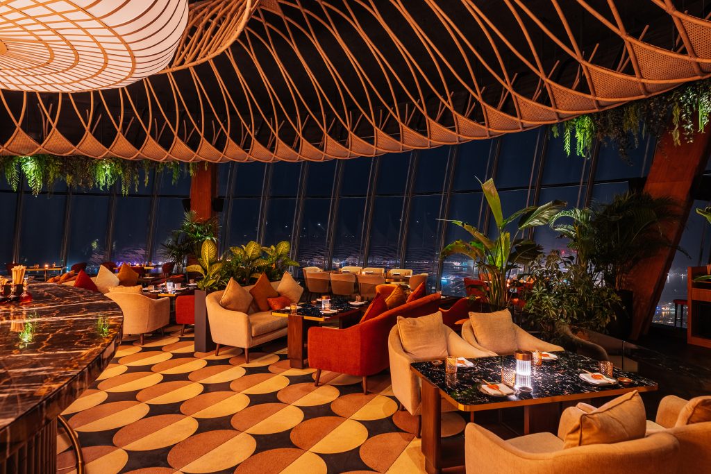 Sushi Samba's Samba Room: elegant event space with plush seating and stunning views.